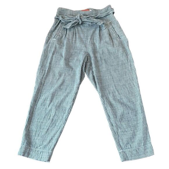 Anthropologie Cartonnier navy gingham tie waist pleated pant 4 - Picture 4 of 13